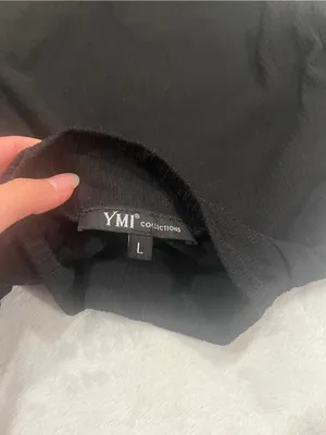 YMI Collections Black Ribbed Mock Neck Long Sleeve Top - Size L thumbnail 3