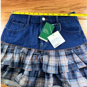Halara Denim Plaid Ruffle Tiered Mini Skirt Size S NWT thumbnail 5