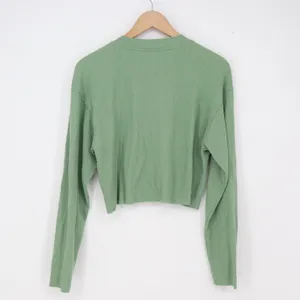 BP Top Womens S Henley Cropped Sage Green Waffle Knit Thermal Long Sleeve thumbnail 4