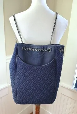 Tory Burch Fleming Denim Quilted Convertible Backpack Shoulder Bag Large thumbnail 1