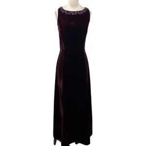 Vintage 90s Scott Mcclintock Beaded Velvet Gown Sheer Low Back Purple 6 thumbnail 4