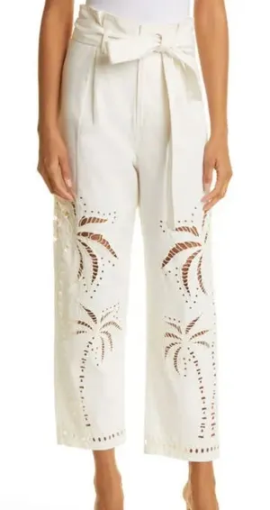 FARM Rio Cream Wide-Leg High-Rise Pants with Zip thumbnail 1
