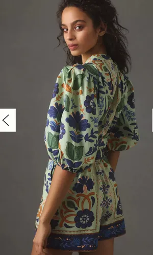 Anthropologie FARM Rio Ocean Tapestry Puff Sleeve Cotton Romper thumbnail 2