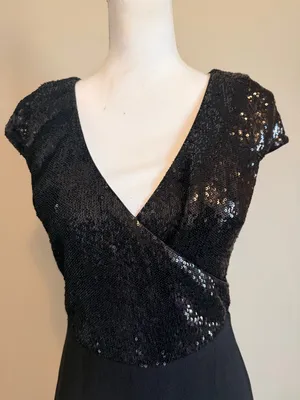 Dress the Population Jaleah Black Sequin V-Neck Midi Dress size XL NWT thumbnail 10