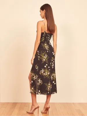 Reformation Kourtney Veuve Floral Midi Dress Black Petite 4P Tie Strap Slit thumbnail 4