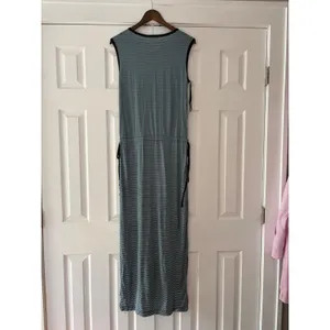 Gap Womens‎ Sleeveless Striped Maxi Dress Blue Black Drawstring Waist Pockets M thumbnail 2