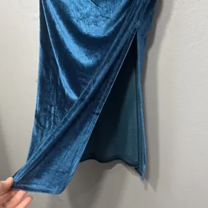 Zaful Velvet Midi Dress Size 6 Blue Ruched Party Fairy Whimsigoth Wedding Guest thumbnail 6