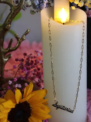 Anthropologie Sagittarius Zodiac 14K Gold Plated Script Necklace NWT thumbnail 11