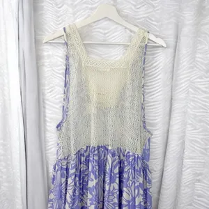 Free People Tiers For You Blue Floral Crochet Boho Maxi Slip Dress NWT thumbnail 7
