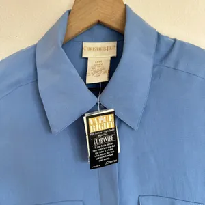 Vintage 100% Silk Short Sleeve Camp Shirt Christie & Jill Blouse Coastal Granny thumbnail 6