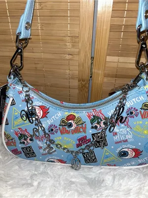 Von Dutch Blue Jax Shoulder Bag Y2K Eye Print Charm Chain Purse NWT Rare thumbnail 2