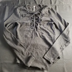 Free People Seamless Lace‎ Up Layering Long Sleeve Top Black Small thumbnail 2