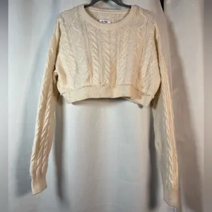 Re/Done Ivory White Cable Knit Cropped Sweater Size Small thumbnail 2