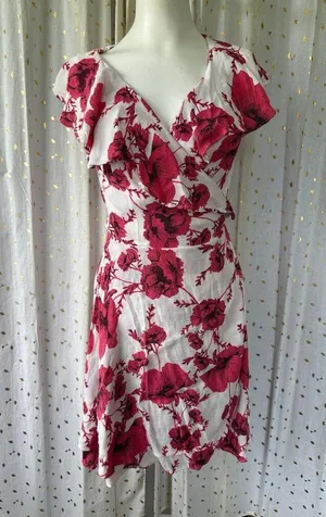 Free People French Quarter Ruffle Floral Print Mini Wrap Side Tie Dress M thumbnail 3