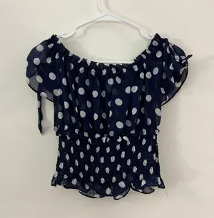 cute navy & white polka dot sheer top 💙🤍 Blue thumbnail 4