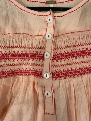 Free People Dylan Smocked Tunic top blouse pink sz XS S boho thumbnail 5