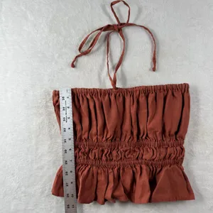 Faithfull The‎ Brand Womens Linen Smocked Halter Top Terracotta Rust Size Large thumbnail 5