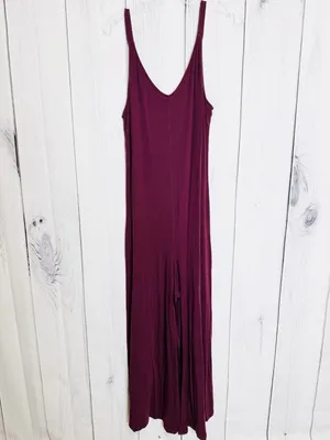 Athleta Nighttime Bliss V-Neck Romper Wide Leg Jumpsuit Deep Burgundy Sz L thumbnail 4