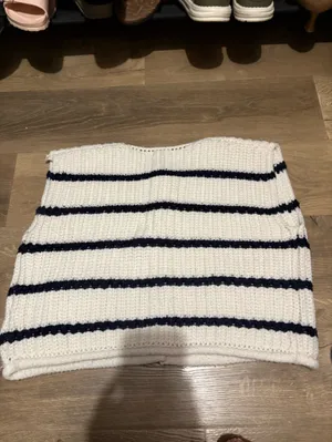 ILLA ILLA White Knit Cardigan with Navy Stripes thumbnail 3