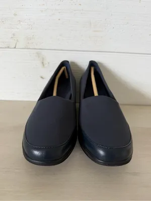 Clarks Wedge Heel Loafer Women’s Size 7.5 Wide Textile Blue Comfort Work NEW thumbnail 2