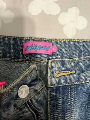 Edikted Dark Blue Boyfriend Jeans with White Side Stripes thumbnail 3