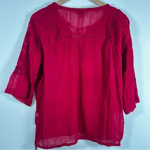 Lucky Brand Boho Ren Faire Cotton Top With Embroidery and Tasseled Drawstrings thumbnail 2