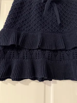 Millie Bobby Brown Navy Knit Tie-Front Ruffle Mini Skirt Soft Perfect Fit XXS thumbnail 6
