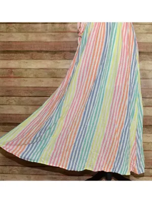 Emily Wonder Strapless Rainbow Stripe Ruffle Maxi Dress Size L Cruise Resort thumbnail 4