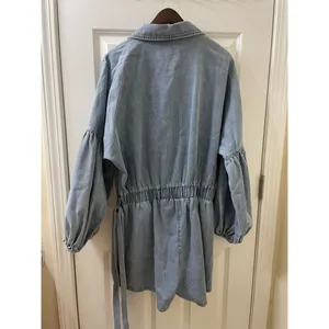 NWT Mable Denim Balloon Sleeve Rompe Sz L Tie Waist Shorts Cotton Boho Western thumbnail 12