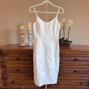 Amanda Uprichard Rocco Midi Denim Dress White Wash XS NWT 100% Cotton thumbnail 2
