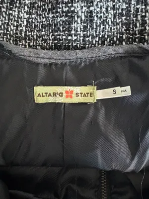 Altar'd State Black & White Tweed Blazer with Faux Leather Accents thumbnail 6