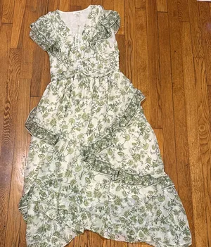 NWT max studio Georgette green garden Floral Ruffle midi maxi dress size S thumbnail 1