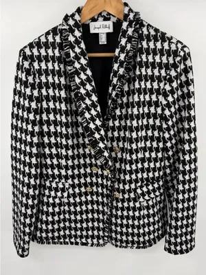 Joseph Ribkoff black and white houndstooth gold button tweed blazer women’s 14 thumbnail 1