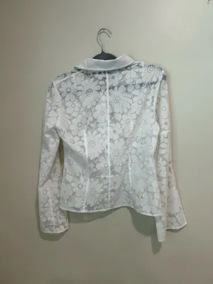 White semi sheer floral long sleeve top thumbnail 9