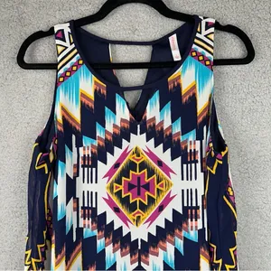 xhilaration Dress Womens Large Blue Multicolor Aztec Tribal Western Whimsical thumbnail 2