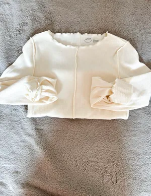 Aerie Cream Ribbed Scallop-Edge Long Sleeve Top thumbnail 2