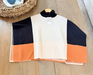 NWT THML Colorblock‎ Poncho Women Black Cream Rust XS thumbnail 1