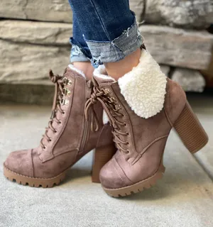 Top Moda Tan Sherpa lug Sole Ankle Bootie thumbnail 2
