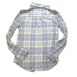 Workshop Republic Cabincore Soft Grunge Cozy Plaid Snap Front Shirt Blue Cream M thumbnail 2