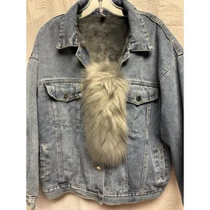 BEI BEI Women's XL Denim Truck Jacket Faux Fur Lining‎ Detach Collar NWOT thumbnail 11