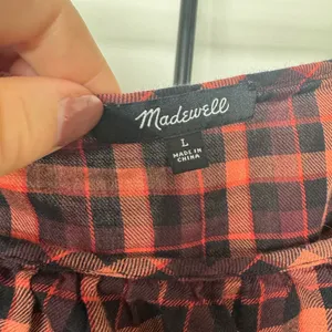 Madewell Plaid‎ Ruffled Sqaureneck Gingham Red and Black Top Size L Cotton thumbnail 6