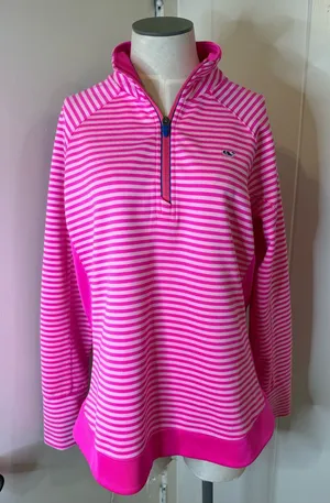 Vineyard Vines Pink and White Striped Half-Zip Pullover Sz L thumbnail 1