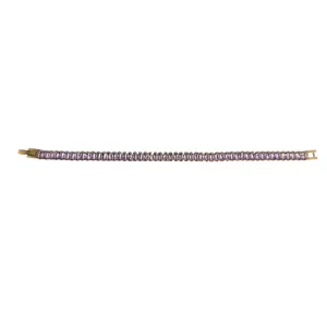 Tennis Bracelet Women 6.75 Baguette Pink Crystal Gold Tone Elegant EUC thumbnail 2