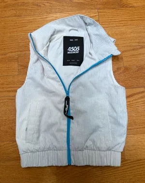 🙂ASOS White Corduroy Hooded Vest with Blue Trim thumbnail 1