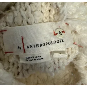 Anthropologie Fringed Boho‎ Poncho M/L Marilyn Cream Coverup Boho Side Buttons thumbnail 3