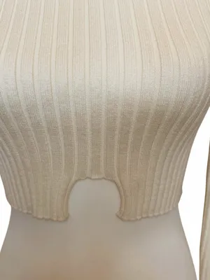 Edikted Cropped Sweater Top Women’s M/L Cream Ribbed Mock Neck Stretch Fall Sexy thumbnail 3