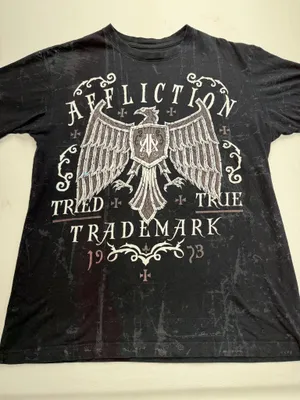 Affliction Shirt Mens M Black Tried Truth Eagle Pre-L❤️ved thumbnail 1