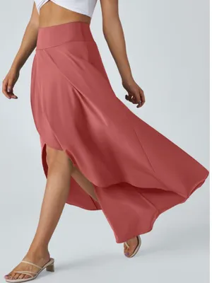 NWOT Halara Kapok Red Breezeful High Waisted High Low 2-in1 Maxi Skirt thumbnail 1