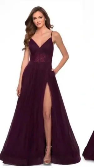 La Femme 29076 V-Neck Boned Bodice High Slit Illusion Tulle Ball Gown Size 00‎ thumbnail 1