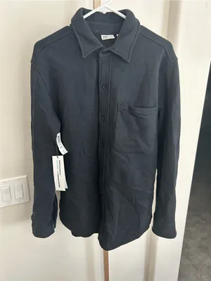 Aritzia Tna Cozy Fleece Boyfriend Shirt Jacket Black Medium NWT $88 thumbnail 3
